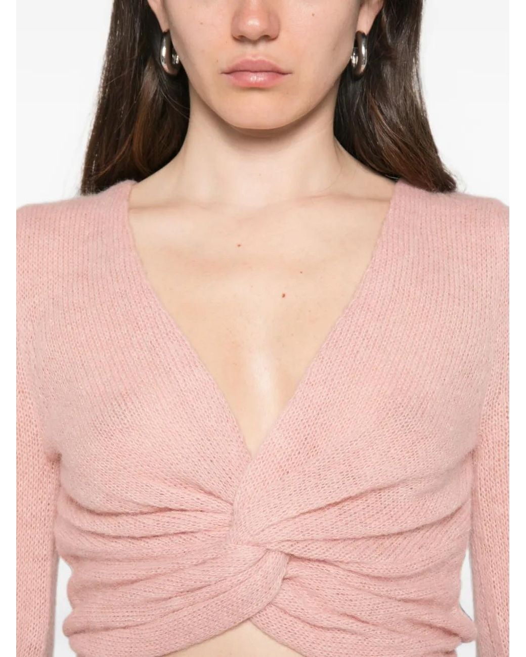Twinset Pink Twist-Detail Cropped Jumper