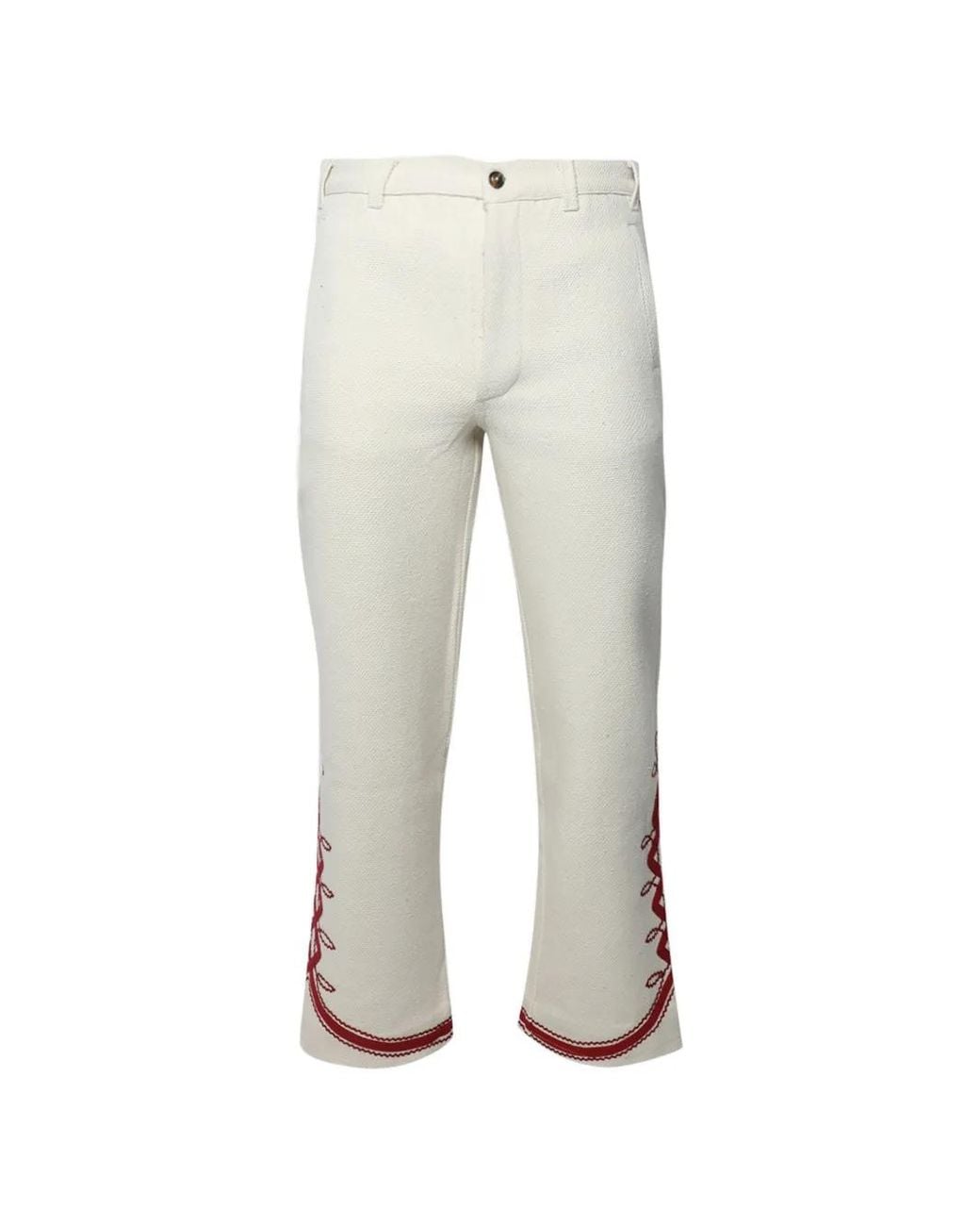 BAZISZT White Baya Embroidered Straight-Leg Trousers for men