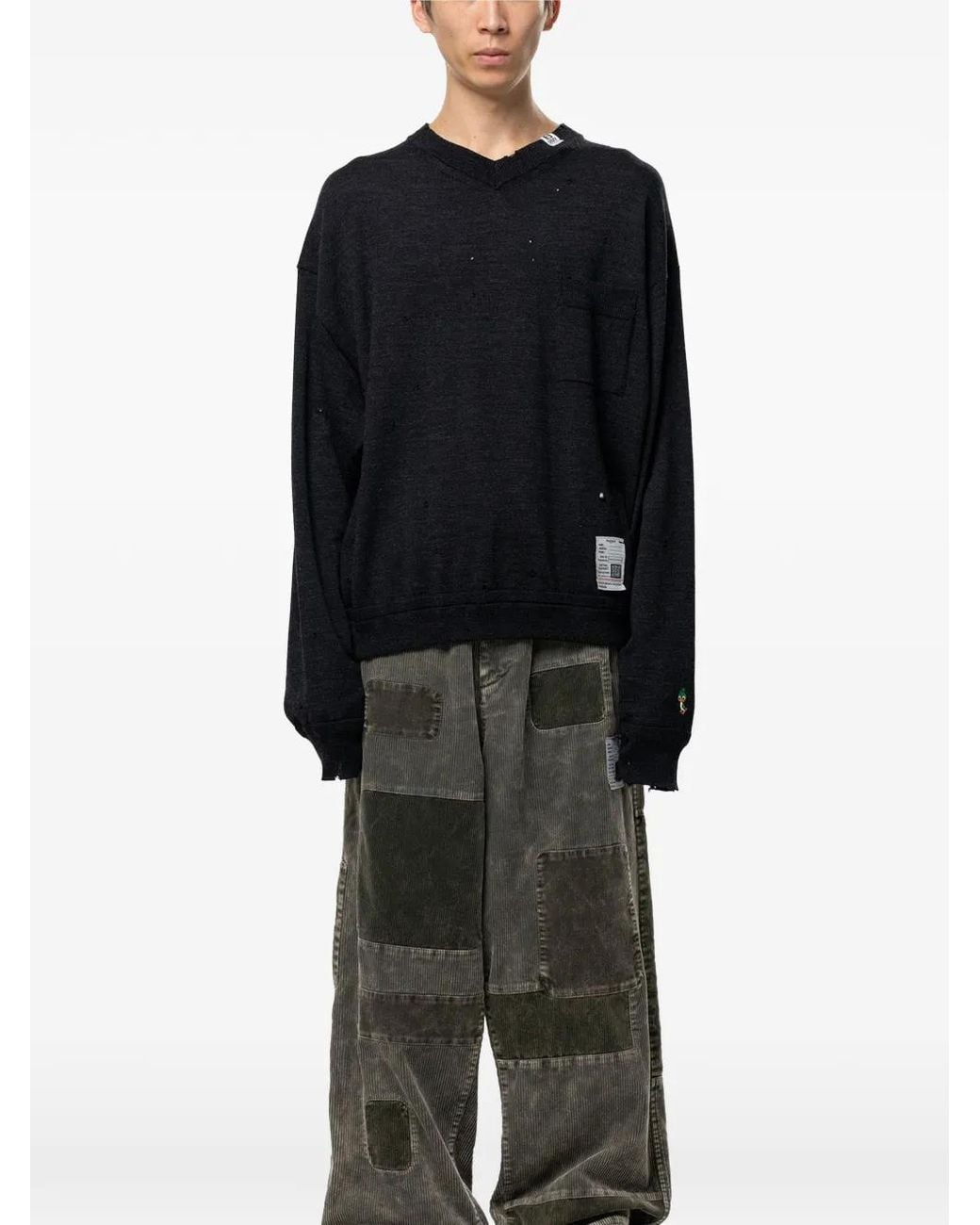 Maison Mihara Yasuhiro Black Distressed Knit Sweatshirt for men