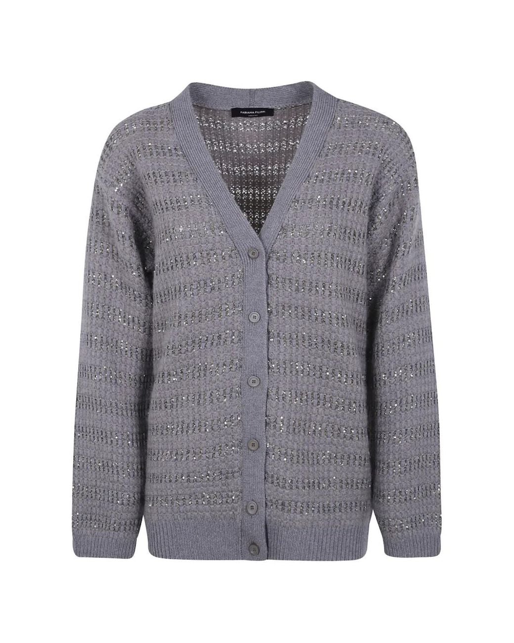 Fabiana Filippi Gray Sequin-Embellished Chunky-Knit Cardigan