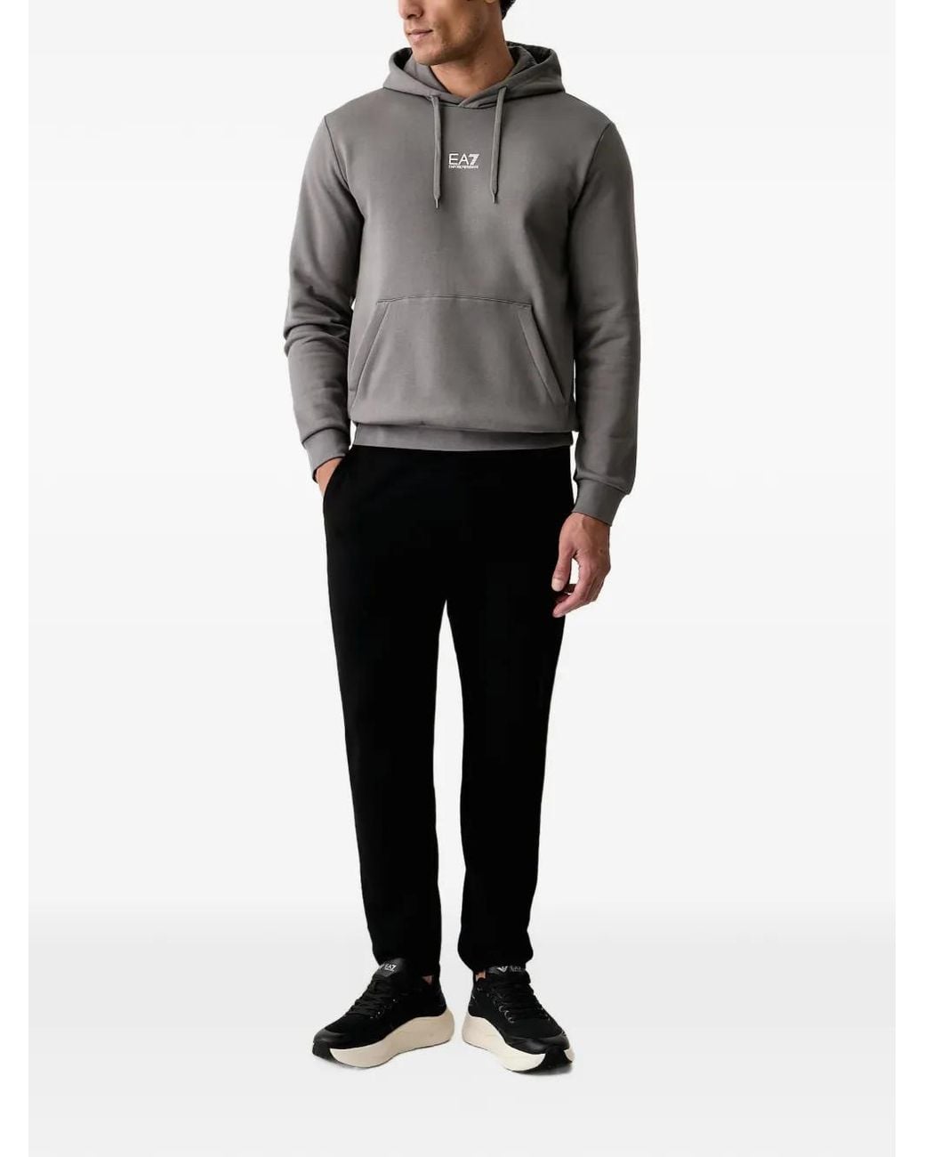 EA7 Gray Logo-Print Drawstring Hoodie for men