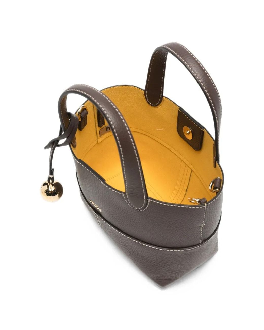 Furla Brown Contrast-Stitch Pebbled-Leather Mini Tote Bag