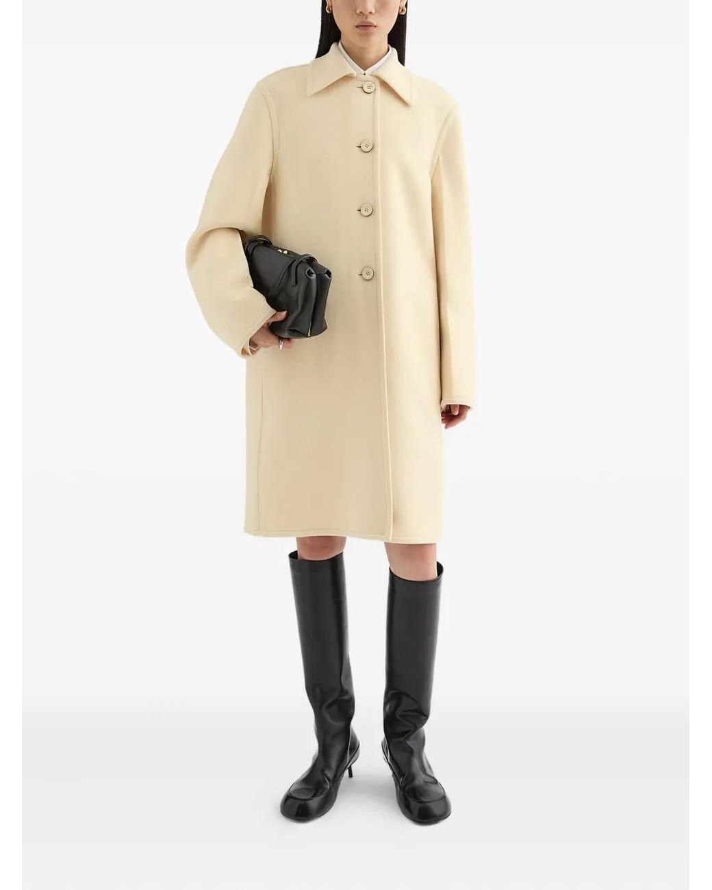 Jil Sander Natural Buttoned Mid-Length Coat
