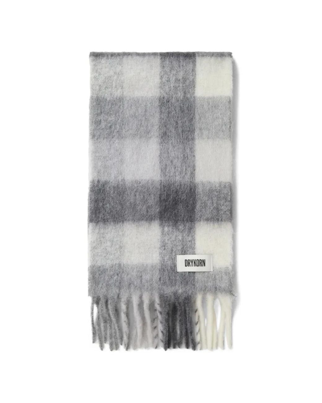 Drykorn Gray Check Fringed Scarf