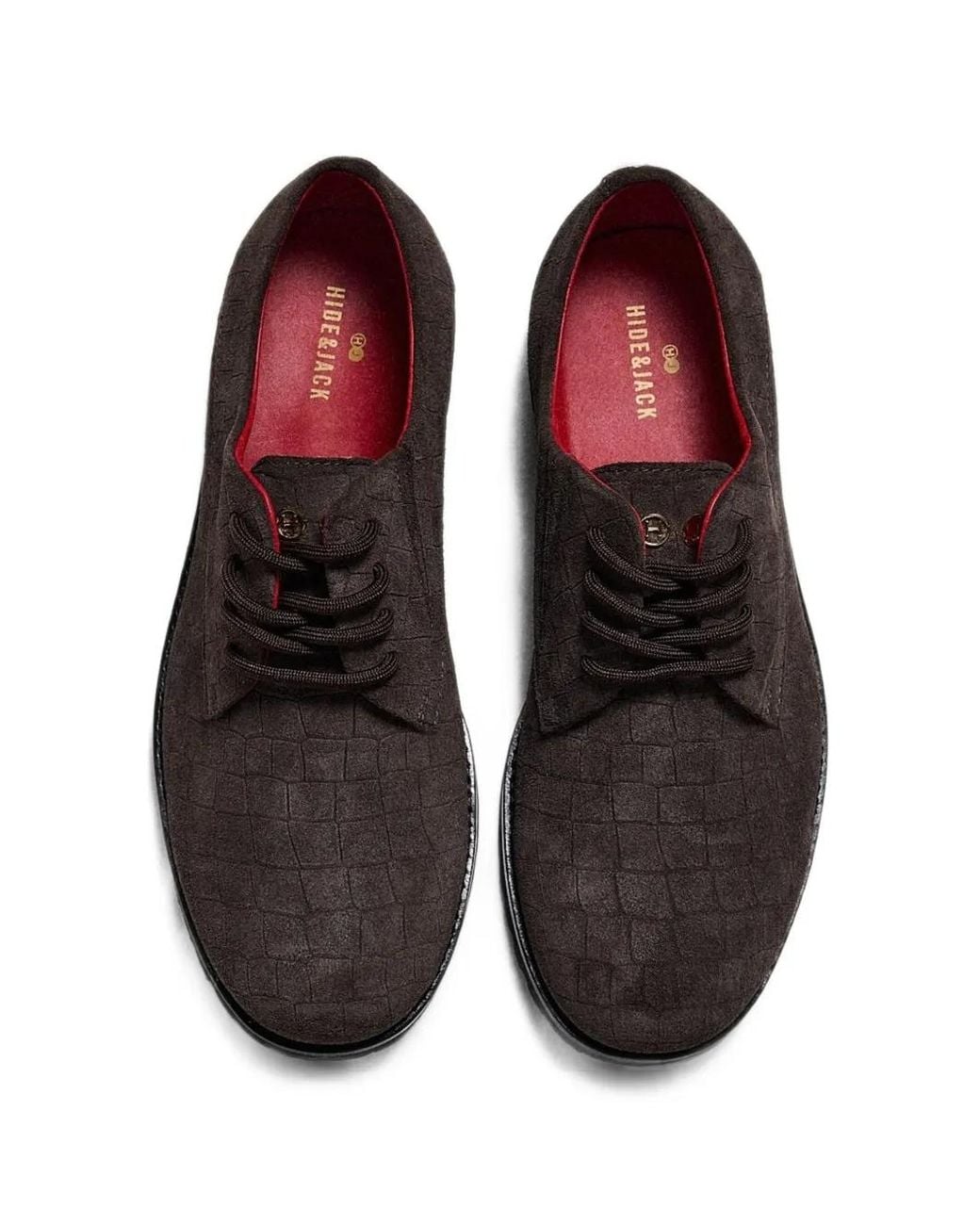 HIDE & JACK Brown Spencer Croc-Effect Lace-Up Derby Shoes