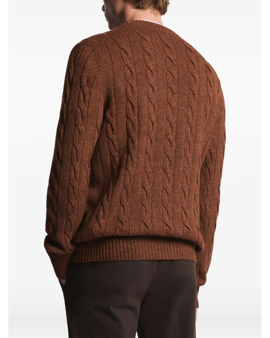 Fay Brown Cable-Knit Crew-Neck Sweater for men