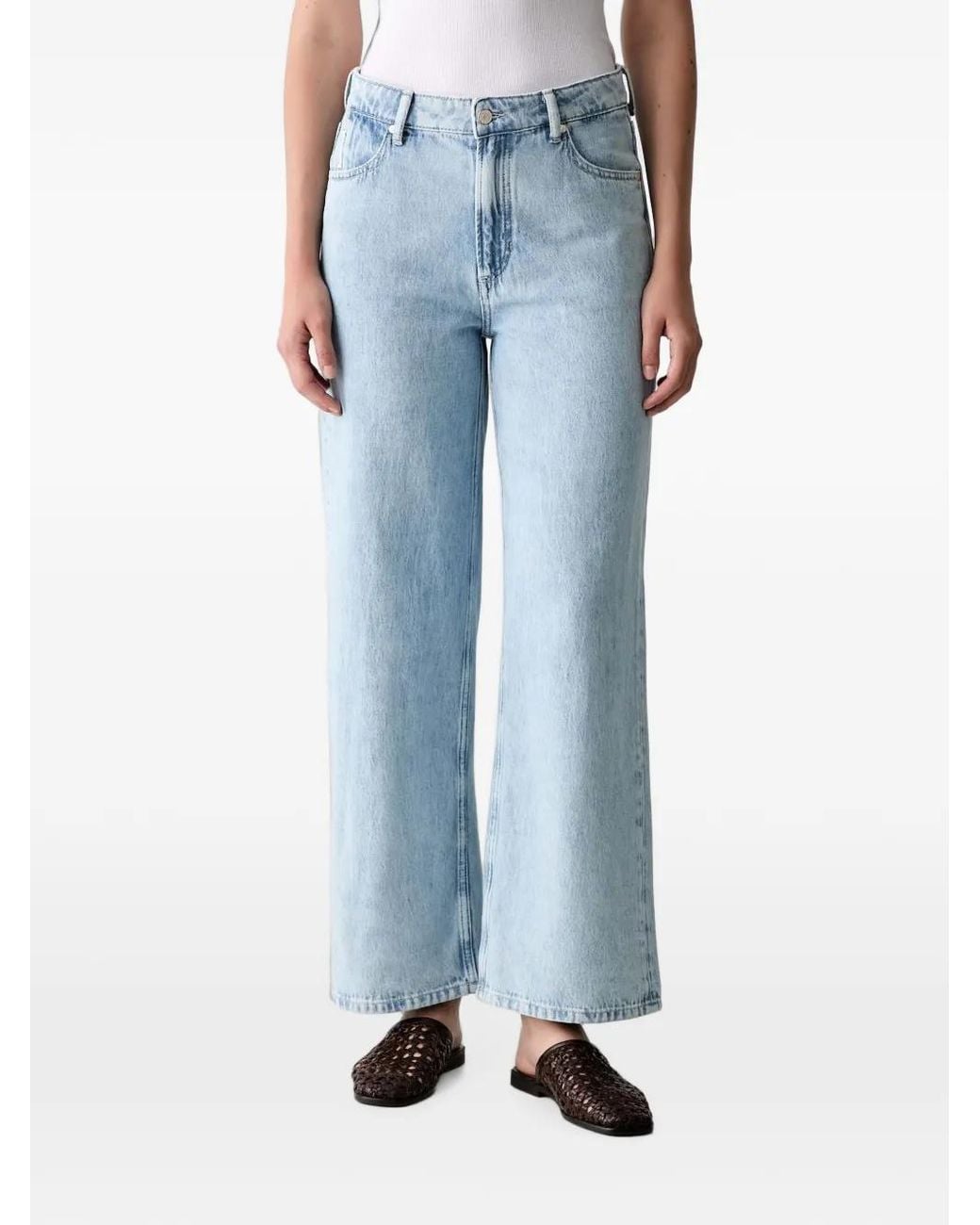 Marc O' Polo Blue Belt-Loops Wide-Leg Jeans