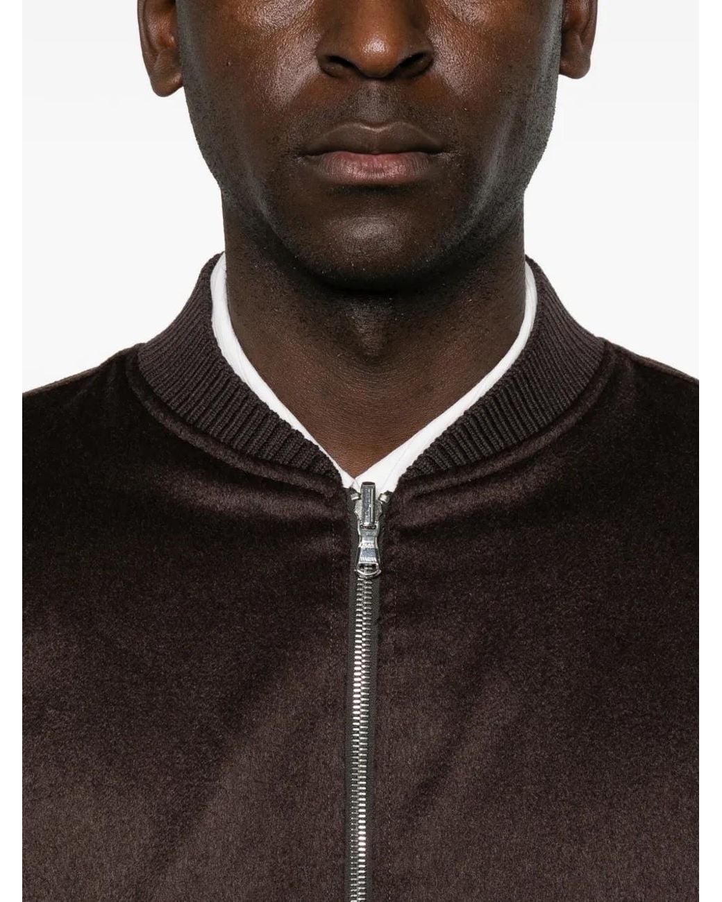 Barba Napoli Brown Ribbed-Trim Zip-Up Jacket for men