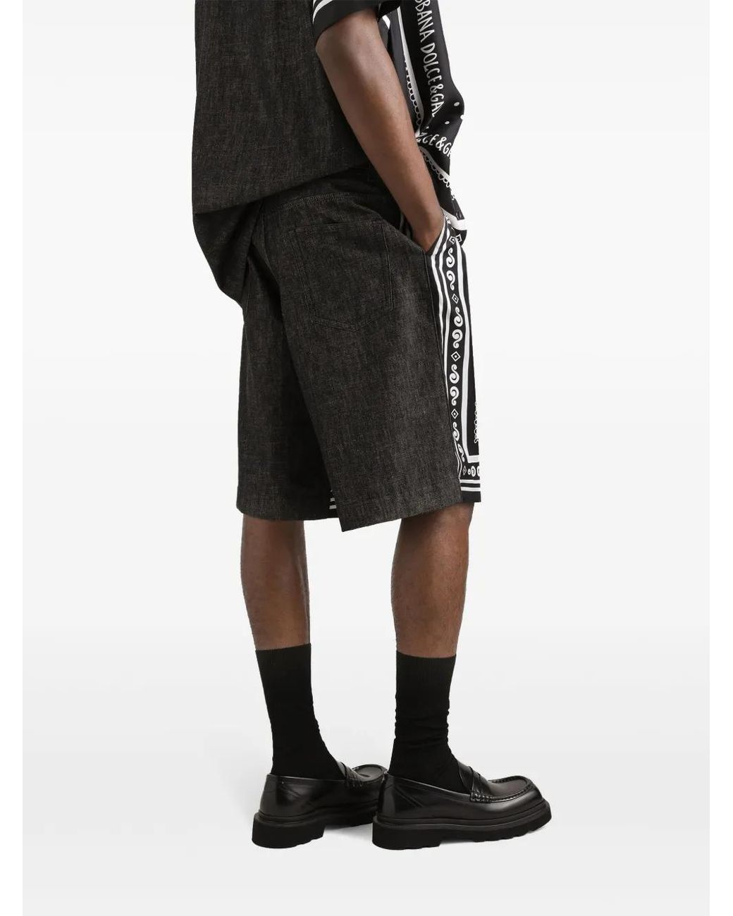 Dolce & Gabbana Black Printed Silk And Denim Shorts for men