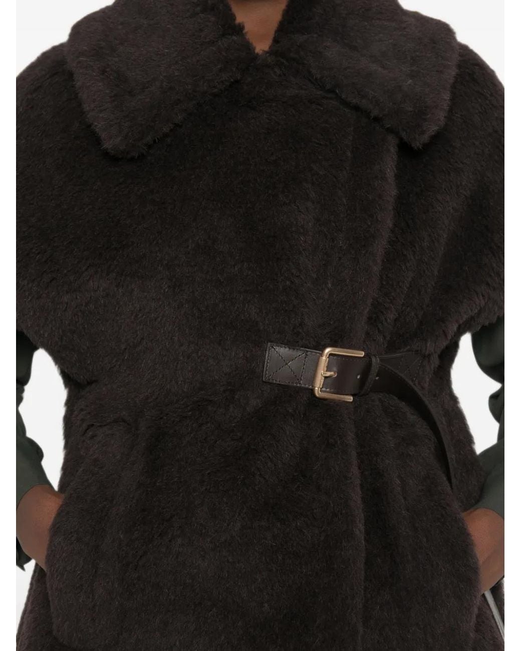 Max Mara Black Belted Faux-Fur Gilet