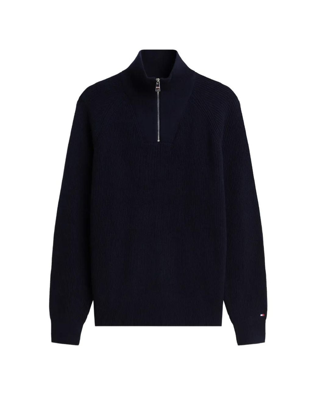 Tommy Hilfiger Blue Ribbed-Knit Quarter-Zip Sweater for men