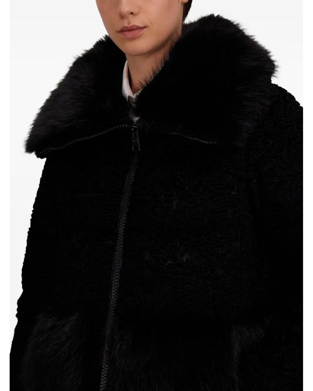 Herno Black Astrakhan-Effect Faux-Fur Jacket