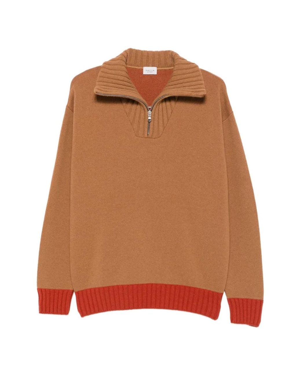 GALLIA Orange Merz Quarter-Zip Ribbed-Trim Sweater for men