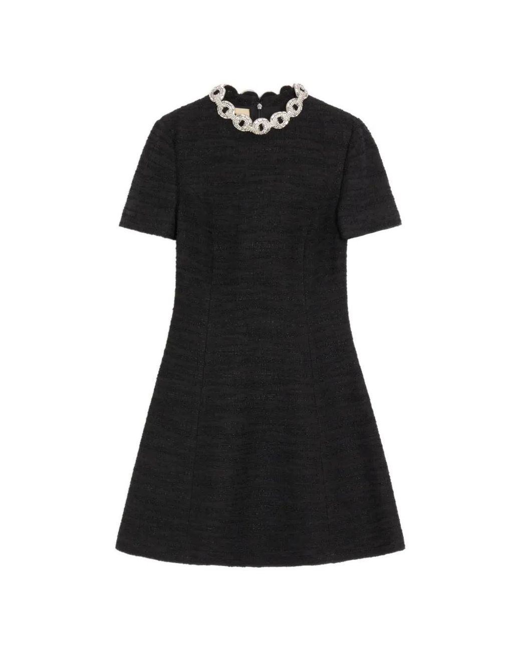 Valentino Garavani Black Embroidered Crinkle Cotton Tweed Short Dress
