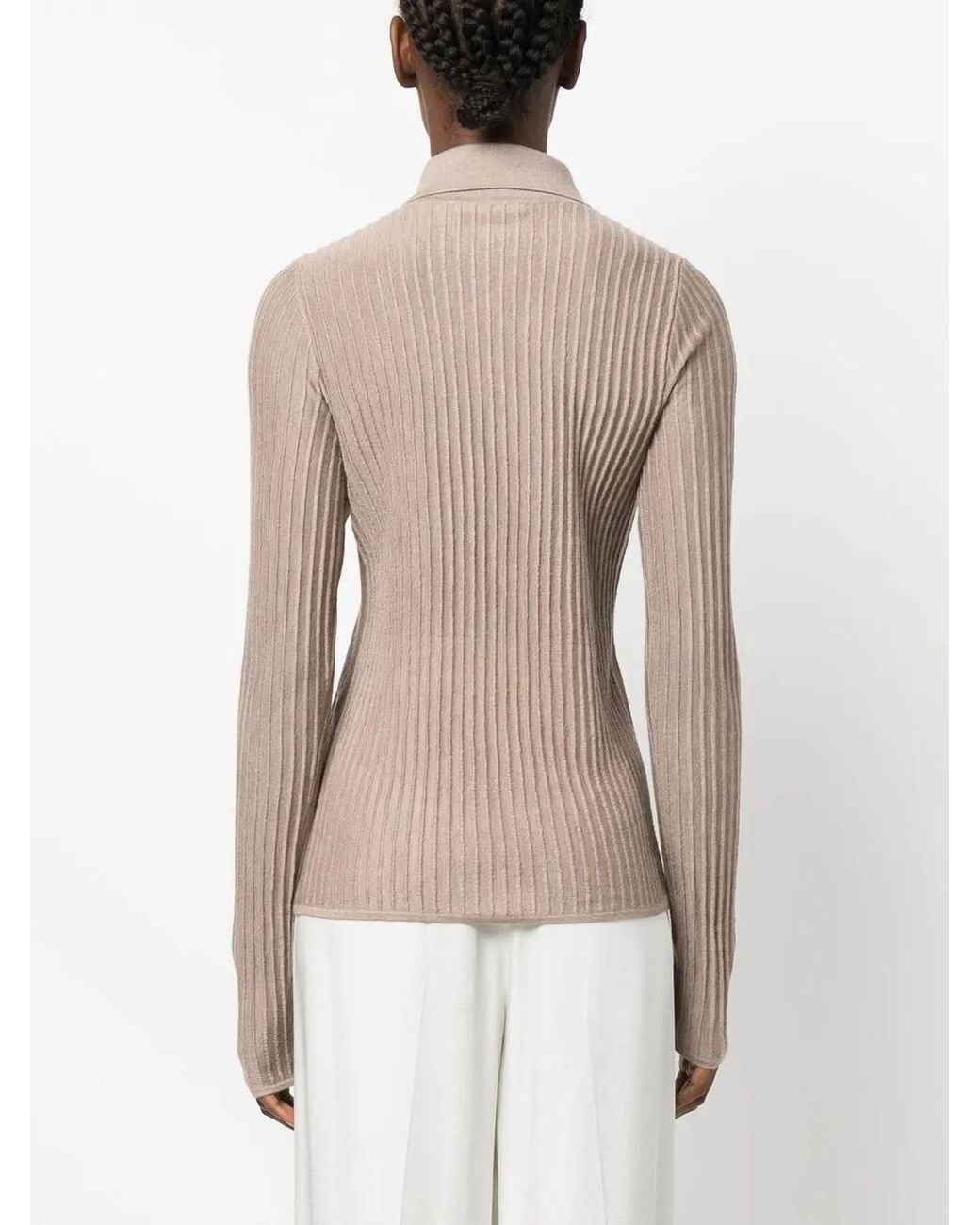 Co. Brown Ribbed-Knit Cashmere Cardigan