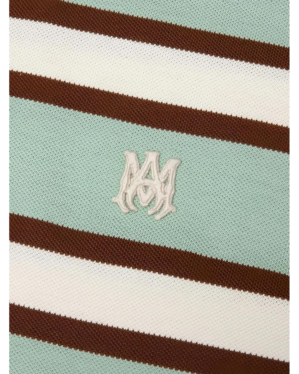 Amiri Gray Striped Embroidered-Logo Polo Shirt for men