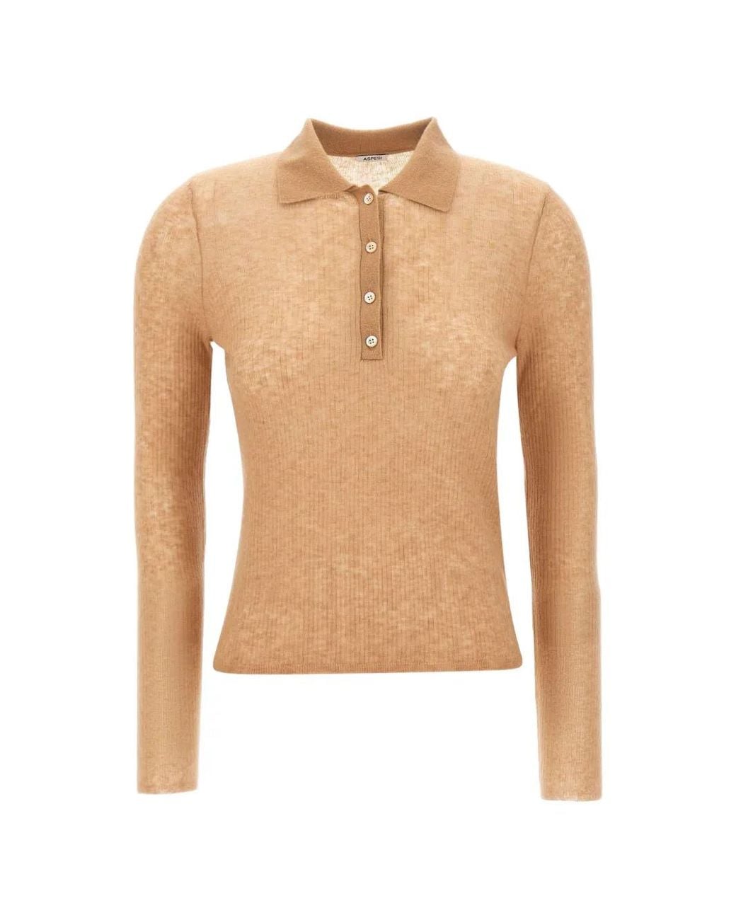 Aspesi White Ribbed-Knit Long-Sleeve Polo Shirt