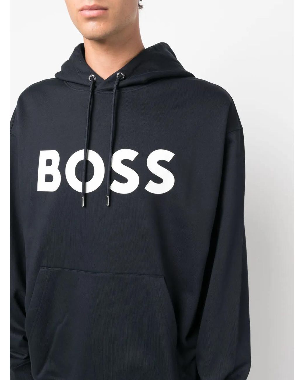 Boss Blue Logo Print Hoodie for men