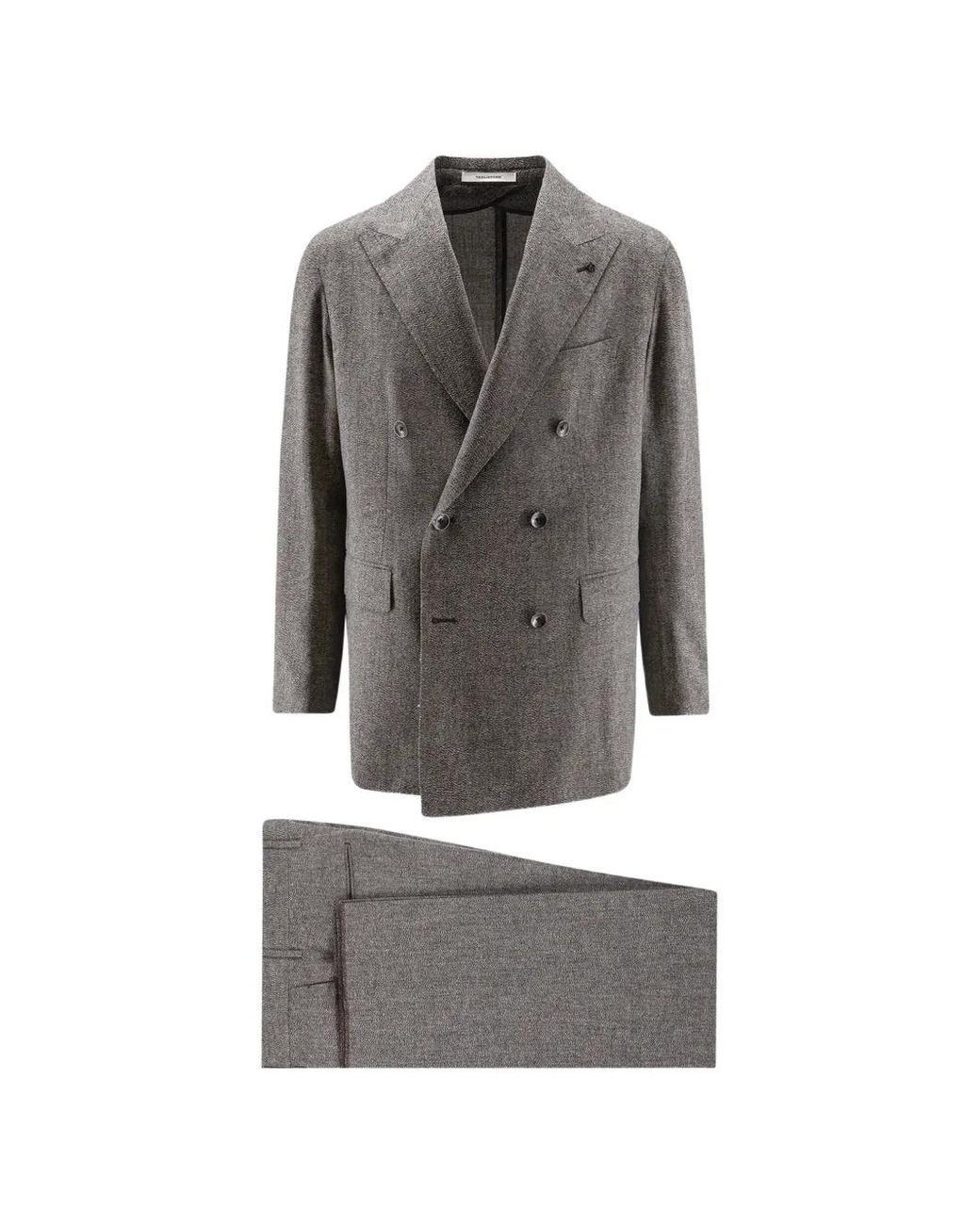 Tagliatore Gray Double-Breasted Peak-Lapels Suit for men