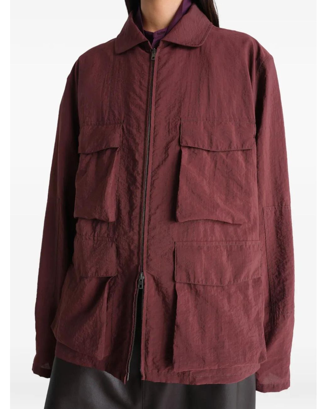 Lemaire Red Four-Pocket Zip-Up Long Sleeve Jacket for men