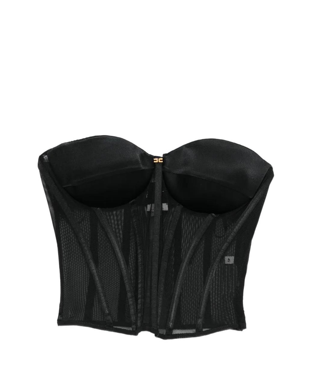 Elisabetta Franchi Black Tulle And Satin Bustier Top