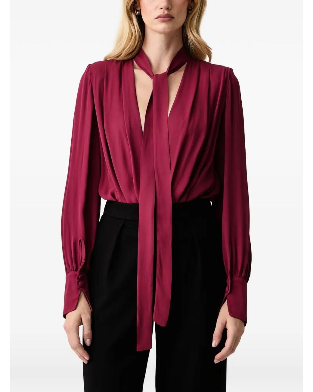 Silvian Heach Red Pussy-Bow Draped Bodysuit