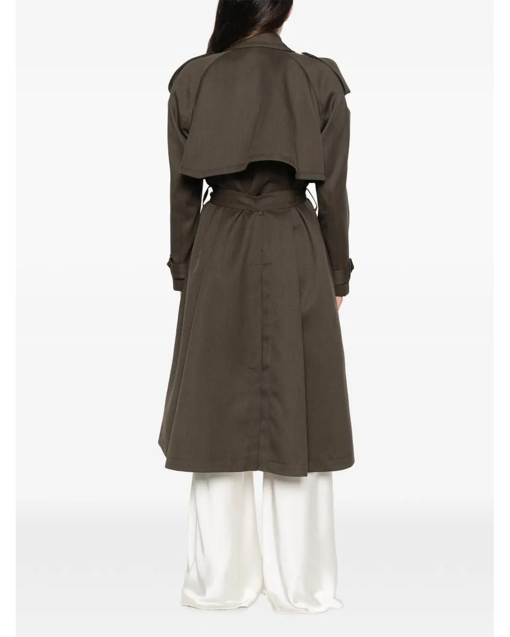 Victoria Beckham Green Double-Breasted Belted Trench Coat