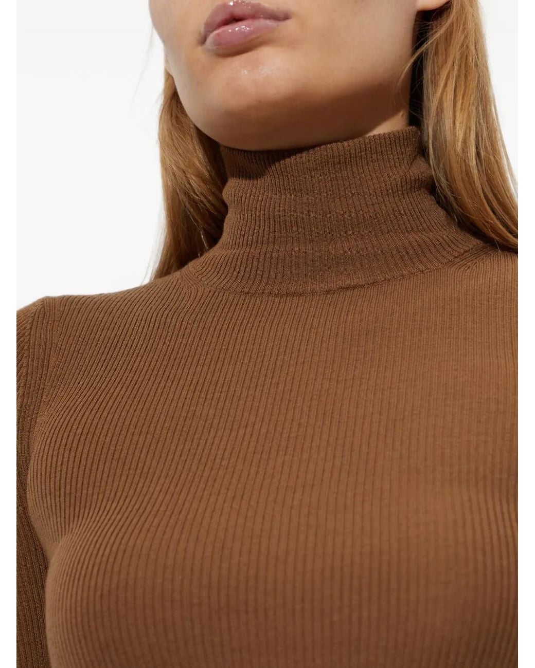 Max Mara Brown Wool Yarn Roll-Neck Sweater