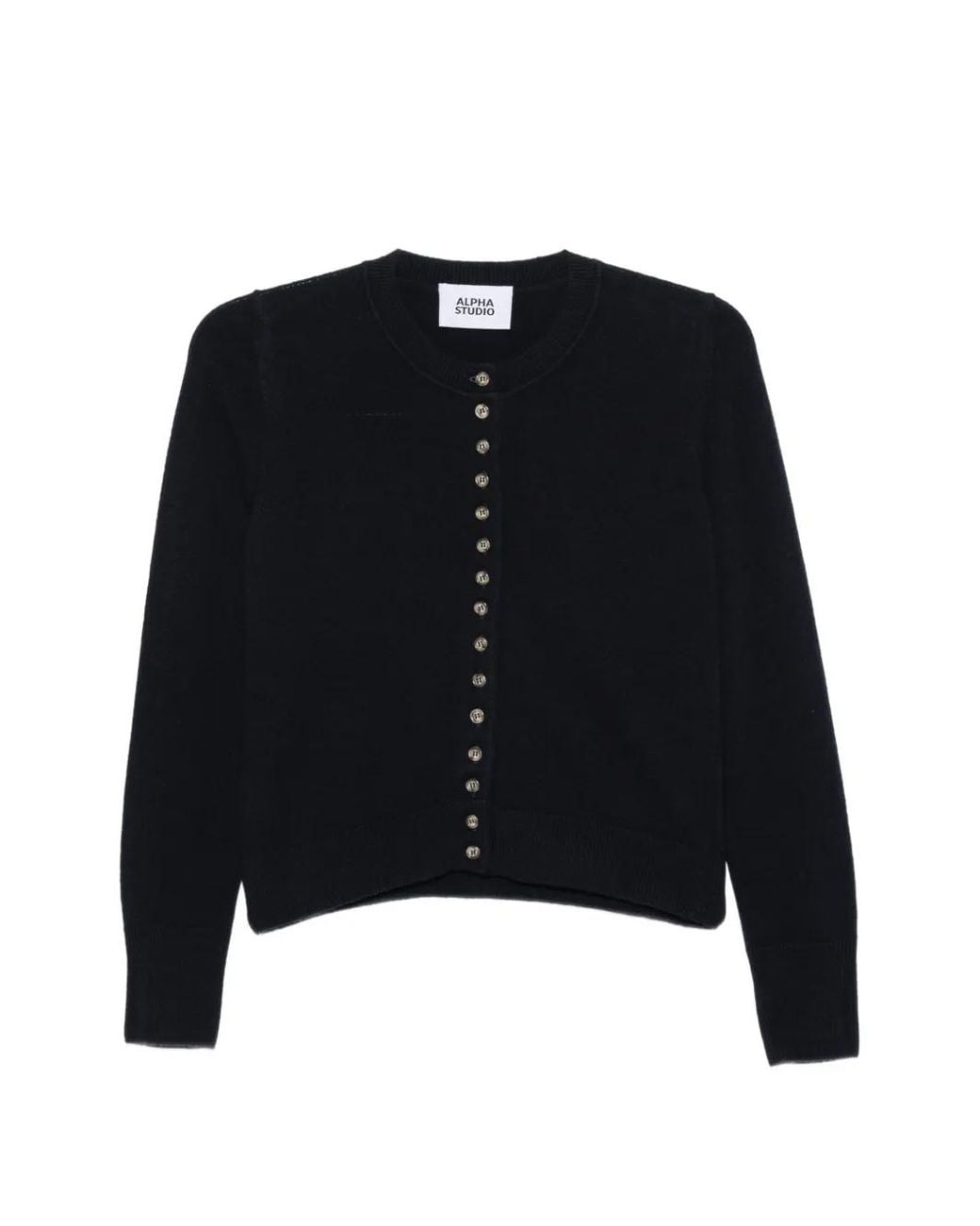 Alpha Studio Black Button-Up Crew-Neck Sweater