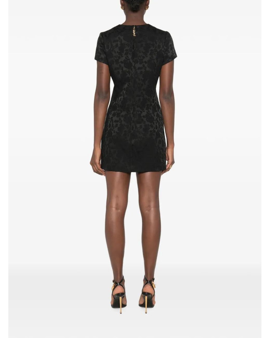 Saint Laurent Black Robe Longue À Fleurs En Jacquard Et Soie