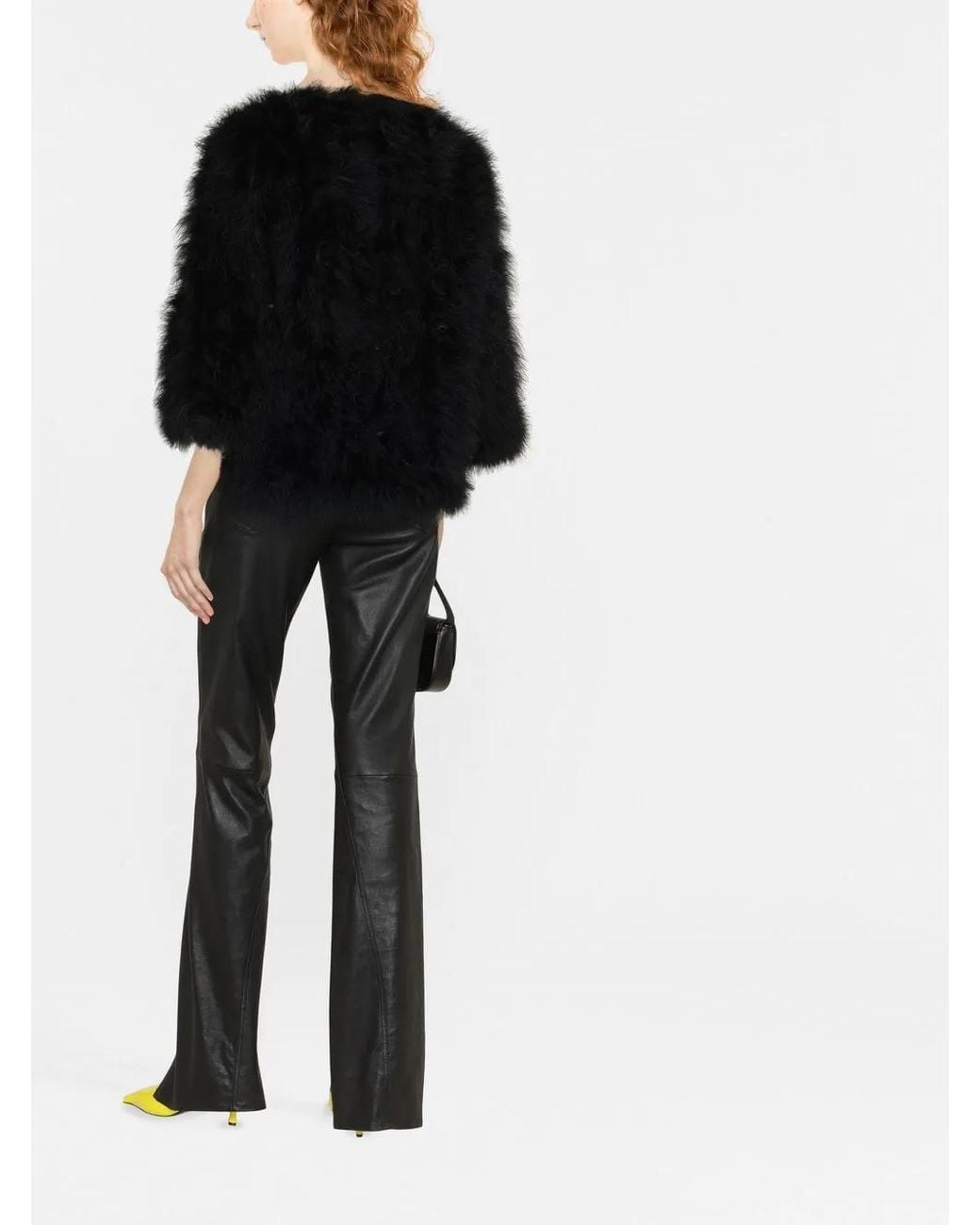 Yves Salomon Black 3/4 Sleeves Short Feather Jacket Clothing