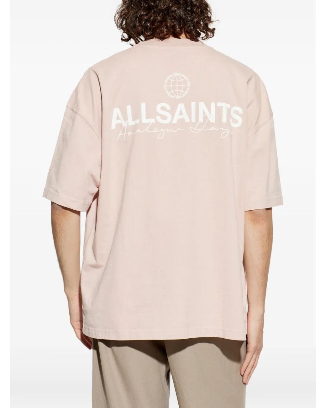 AllSaints Natural Emblem Logo-Print Drop-Shoulder T-Shirt for men