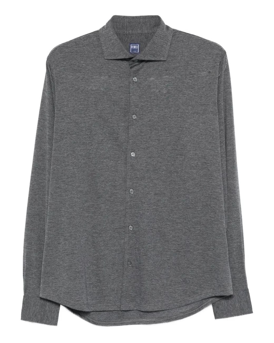 Fedeli Gray Long-Sleeve Wool Shirt for men