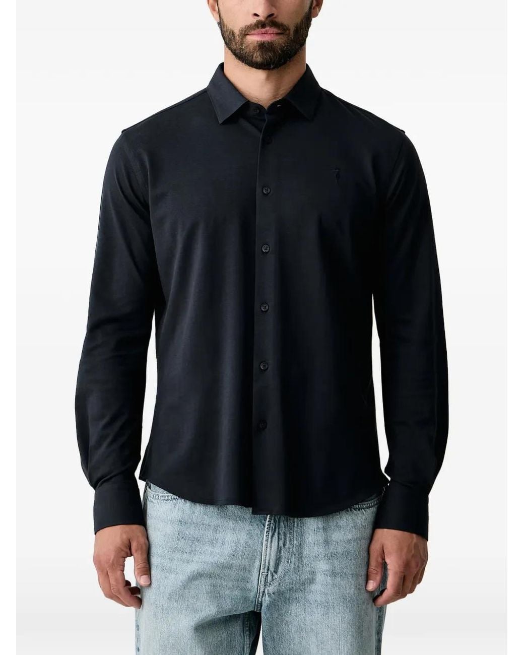 Trussardi Black Logo-Embroidered Piqué Shirt for men