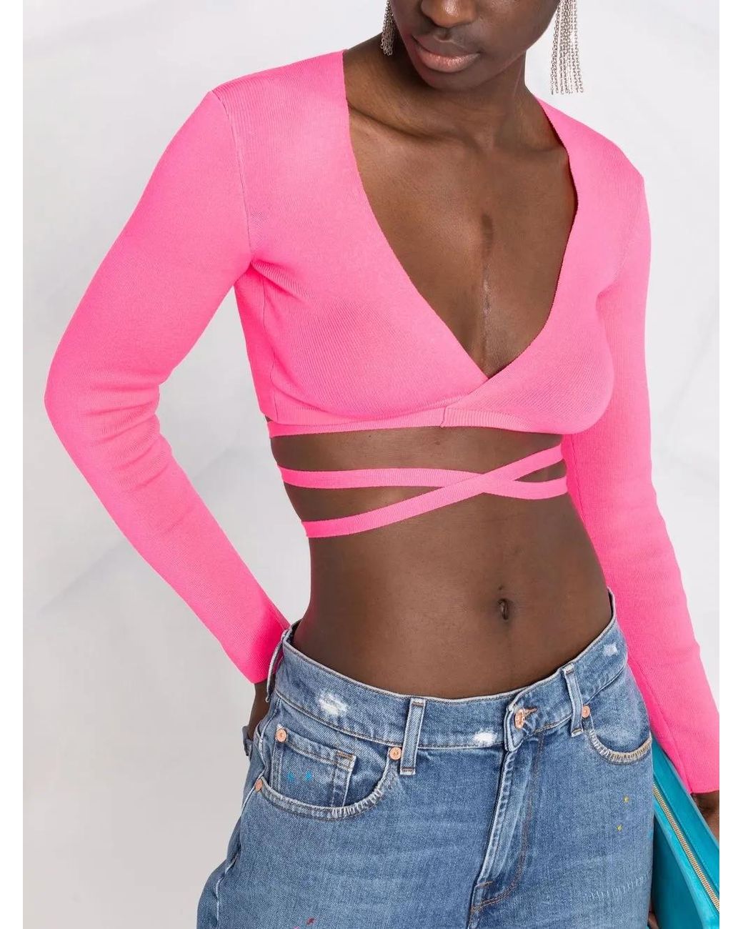 MSGM Pink Lace-up Cropped Top