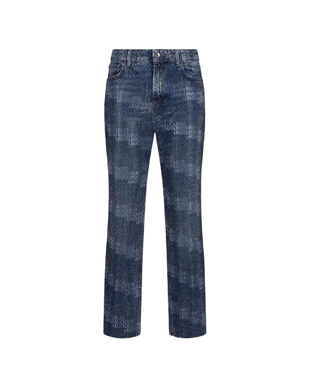 Liu Jo Blue Straight-Leg Jeans With Rhinestones