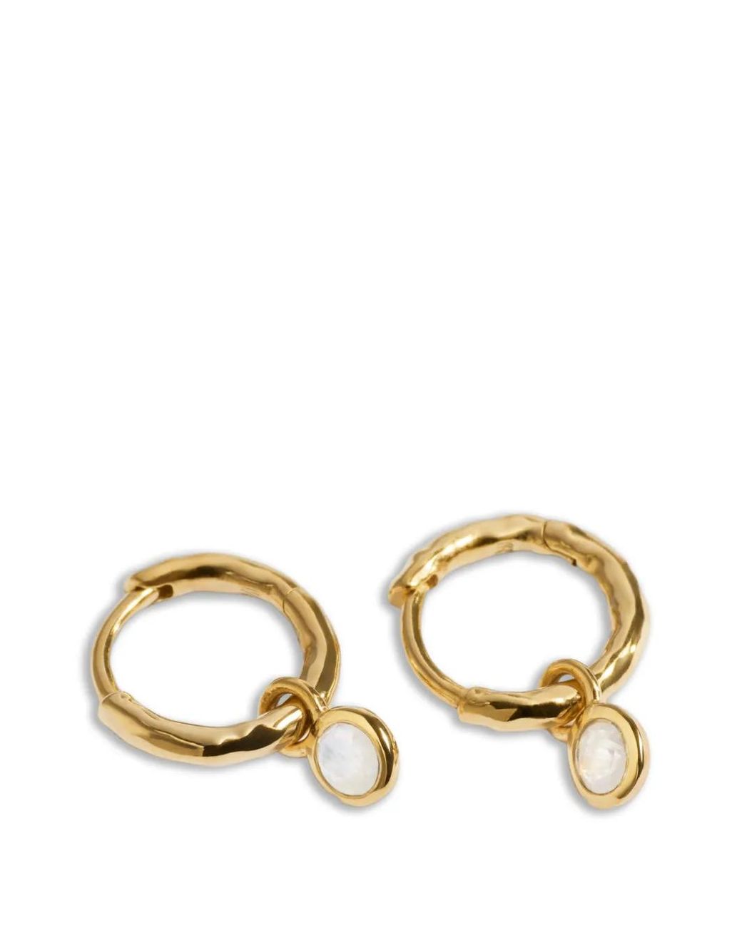 Monica Vinader Metallic Moonstone-Pendant Hammered Hoop Earrings