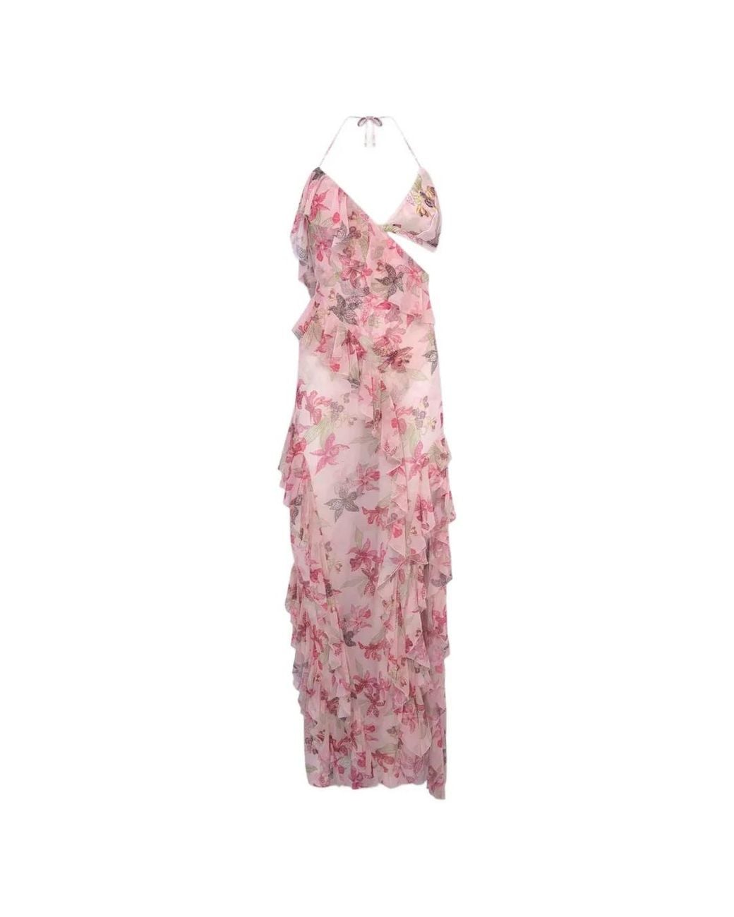 PATBO Pink Orchid Bloom Floral-Print Cut-Out Ruffled Maxi Dress