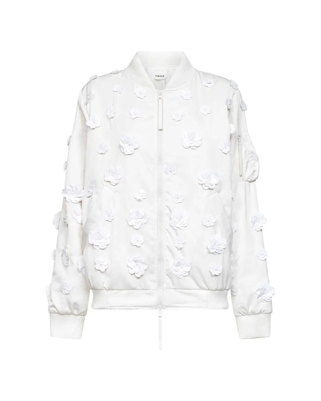 P.A.R.O.S.H. White Veste Bomber Zippée À Appliques Fleurs