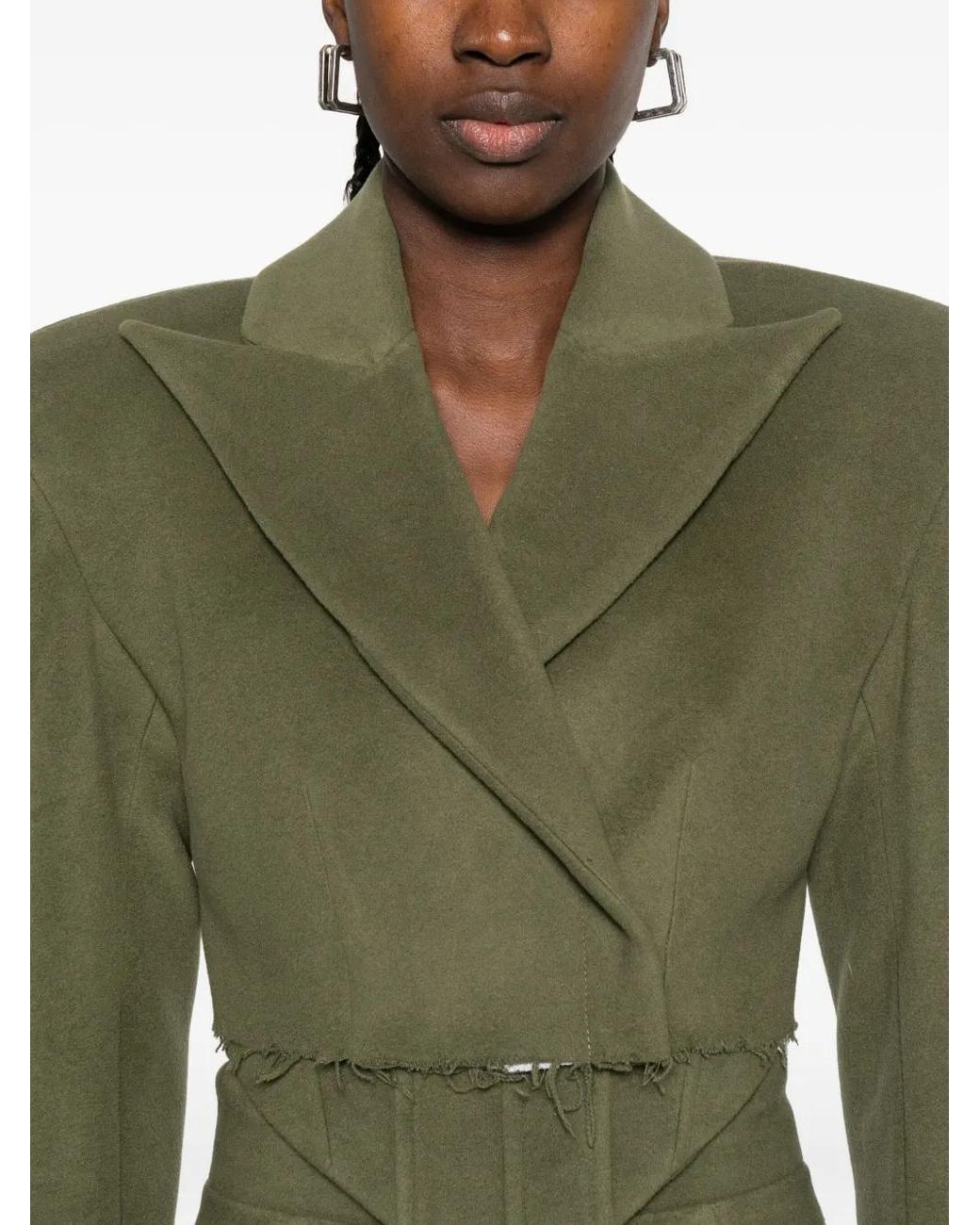 Vestiaire d'un Oiseau Libre Green Frayed-Hem Wide-Lapels Jacket