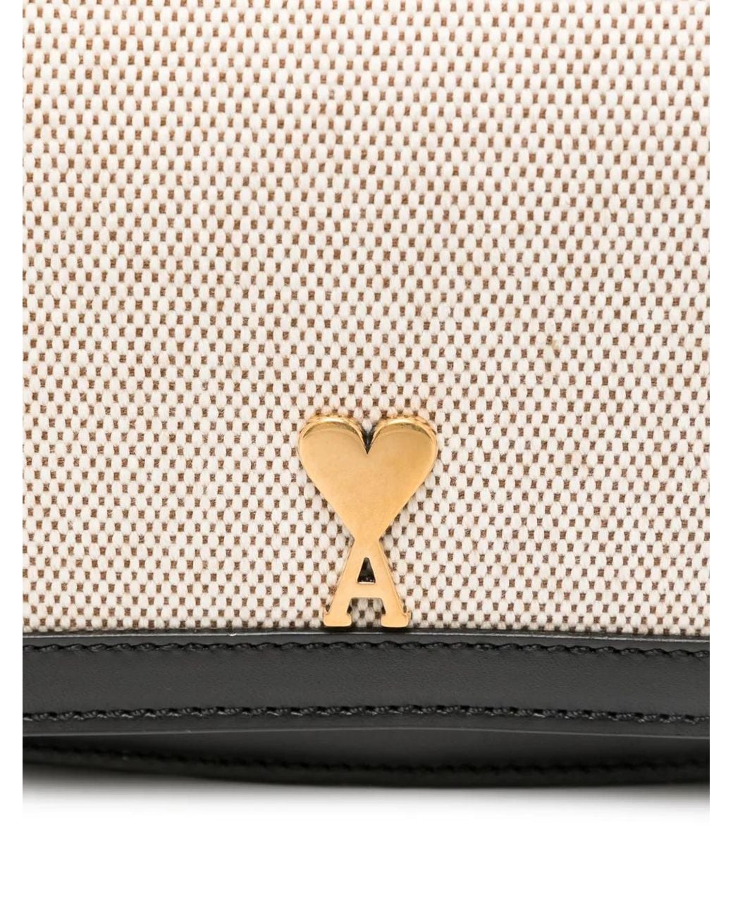 AMI White Paris Blanc Noir Leather Cotton Shoulder Bag