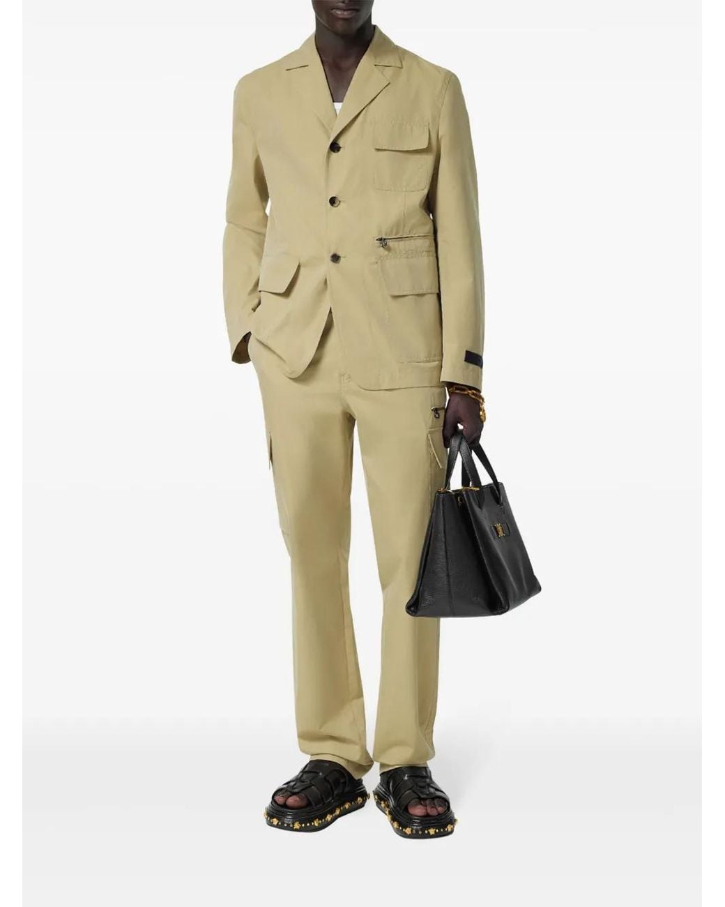 Versace Natural Gabardine Cargo Trousers for men