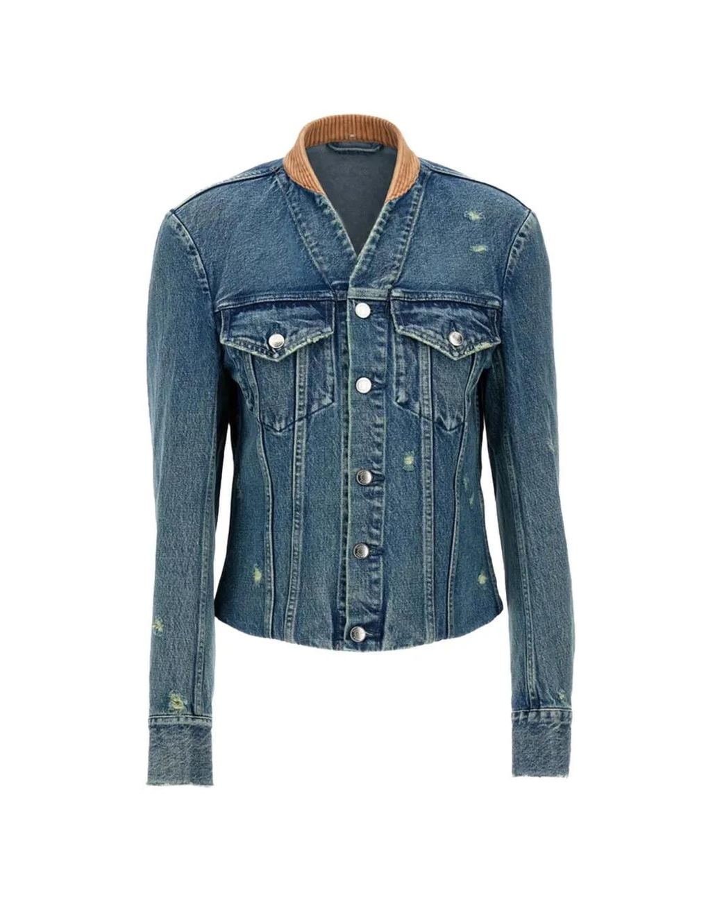 Tanaka Blue Veste En Jean À Effet Usé Et Col En Velours Côtelé