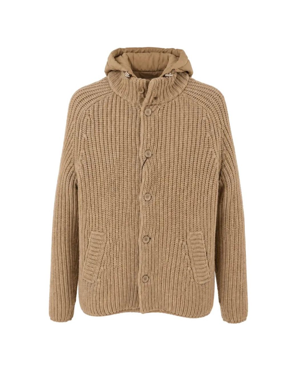 Herno Natural Ribbed-Knit Hooded Cardigan for men