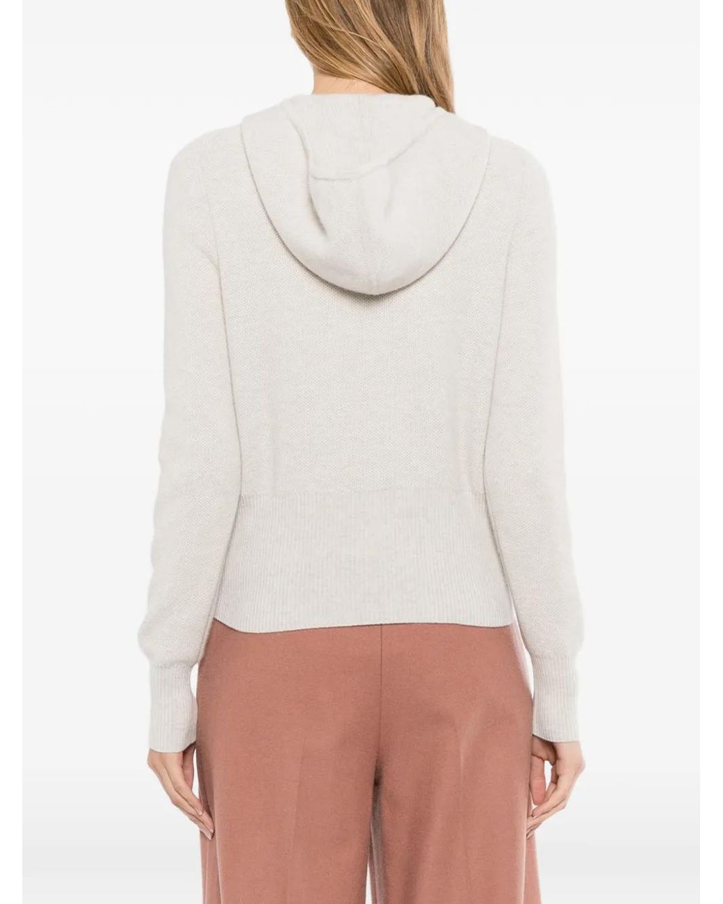 N.Peal Cashmere White Hoodie Zippé En Maille À Motif Alvéolé