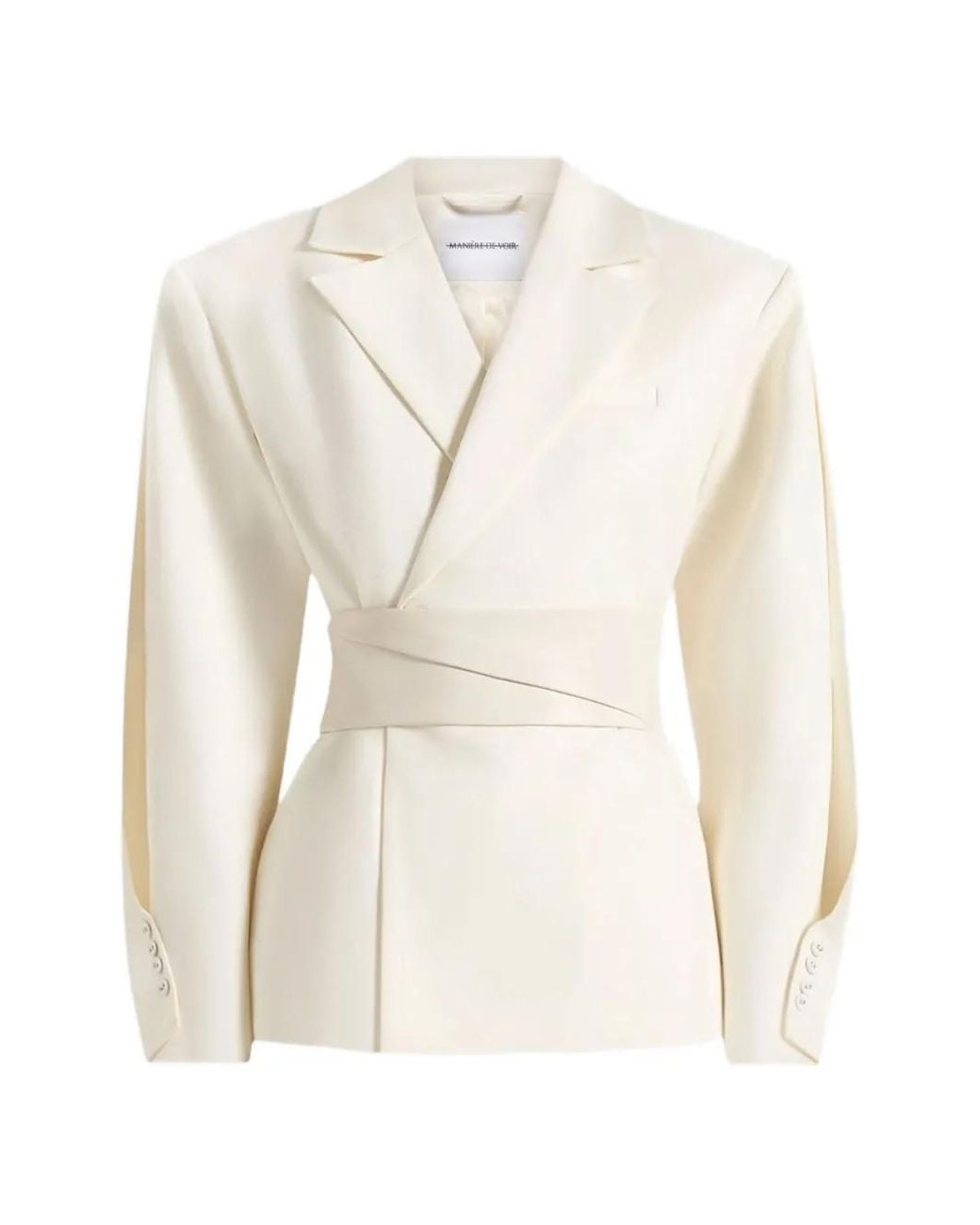 Manière De Voir White Marie Twist Sleeve Tailored Blazer With Belt