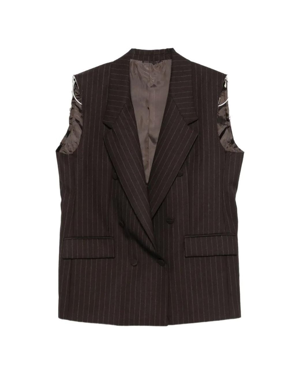 MARSĒM Black Pinstripe Double-Breasted Gilet