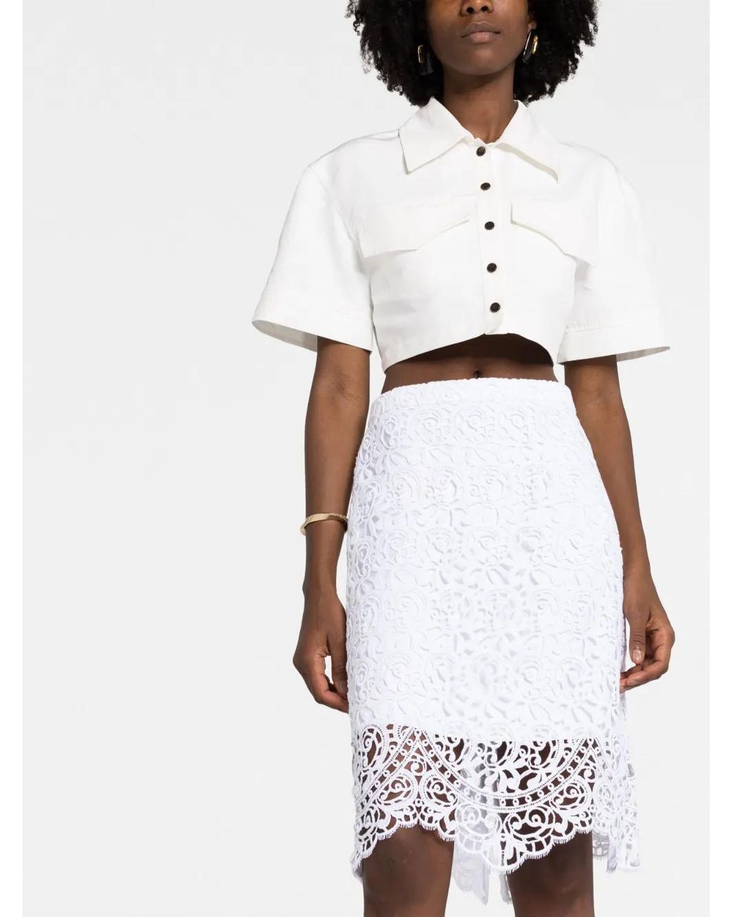 Burberry White Lace High-Waisted Midi Skirt