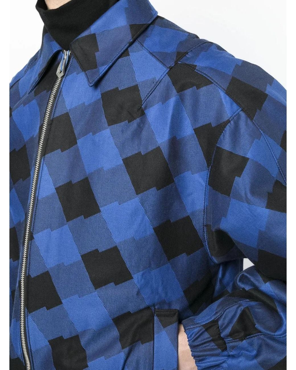 Adererror Blue Logo-Patch Checked Bomber Jacket for men