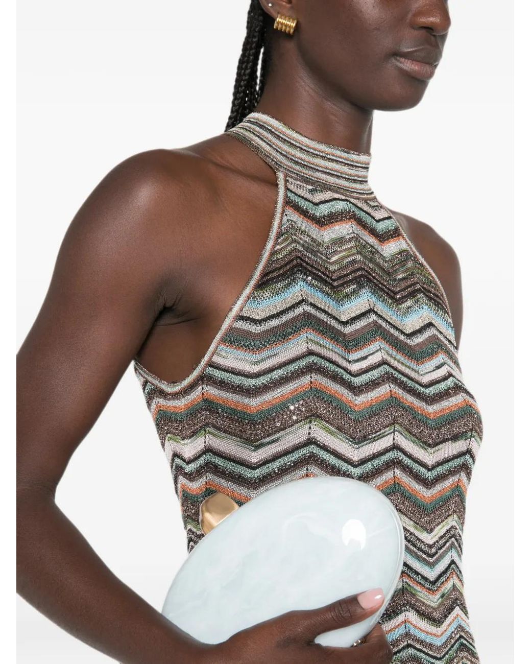Missoni White Long Dress With Halterneck And Sequins